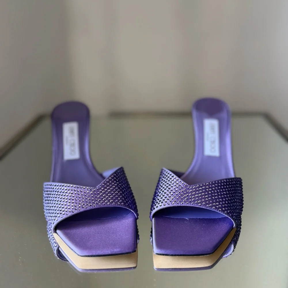 New JIMMY CHOO Skye 70 Crystal-embellished Mules in Satin